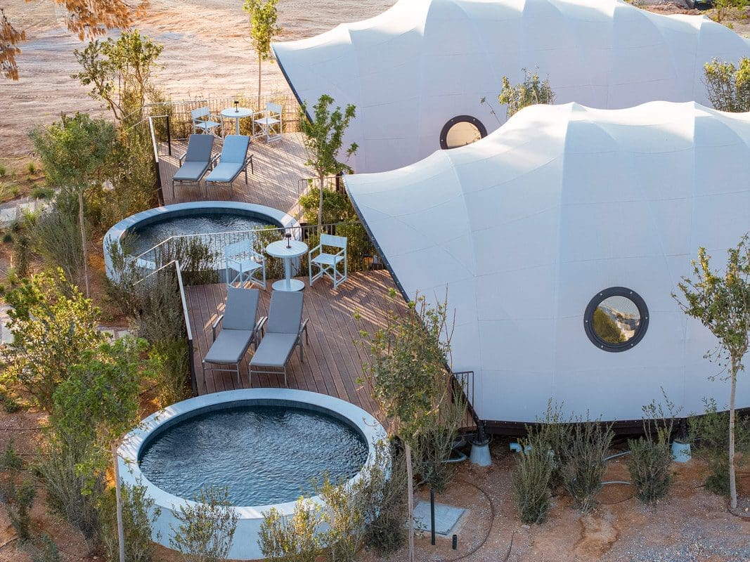 91-athens-riviera-cabanas-outside_orig Luxury dome stay at 91 Riviera in Athens — a Greek coastal dome retreat overlooking the Aegean Sea.