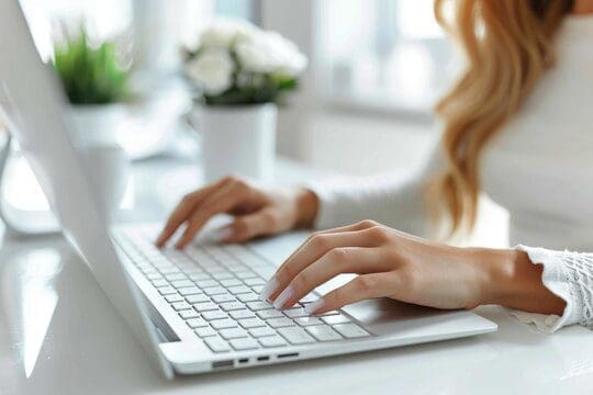 Contact-Atlas-And-Wild Contact Us - Image of a woman sitting at a desk typing on a macbook pro laptop. Contact Us