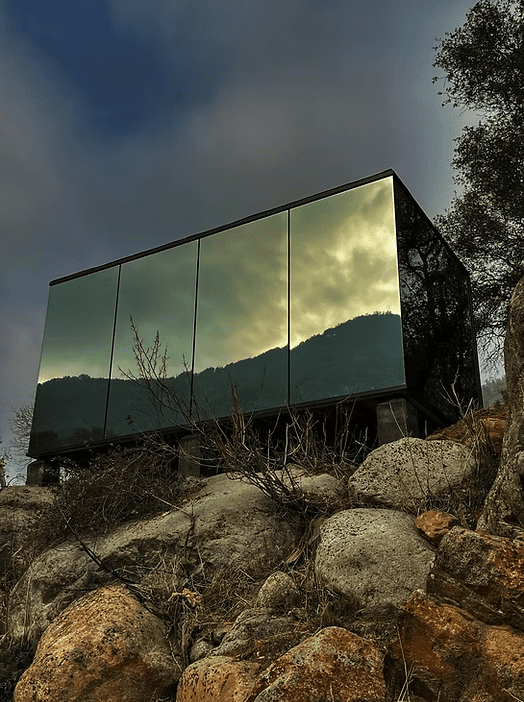 Paradise Ranch Sequoia Paradise Ranch Sequoia, a mirrored house reflecting the Sequoia forest beside a cedar hot tub—an eco-luxury stay in Sequoia where architecture dissolves into nature.