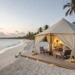 2026 is the year of One-of-a-kind experiences. This image represents that, with a tropical glamping stay on the beach.