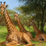Three giraffe sitting under a tree in the bush of Africa, an article on African Safari Tips and how to choose the best park.