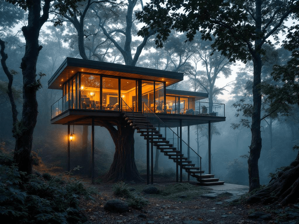 misty morning treehouse