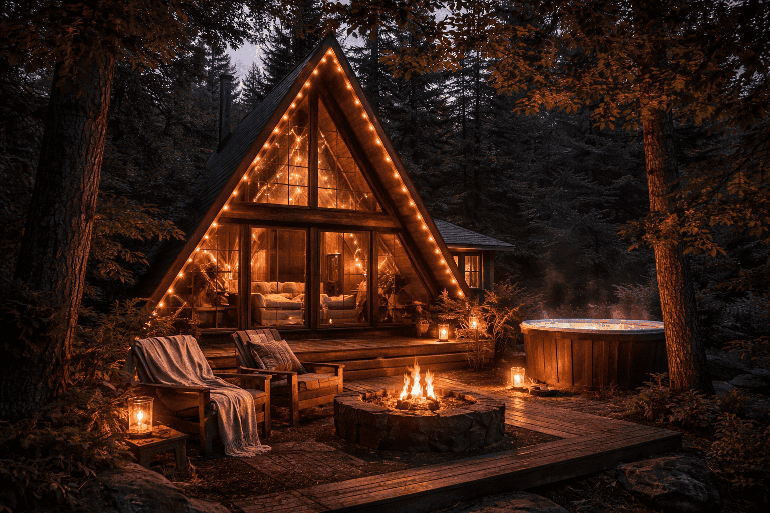 Cozy cabin in serene forest setting, one of the unique A-Frame stays recommended by Atlas + Wild for an experiential experience.